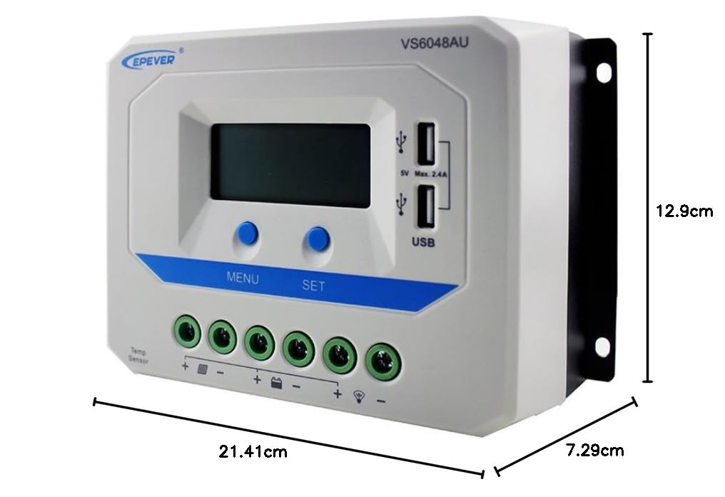 Regolatore di carica solare EPEVER PWM ViewStar serie VS-AU Regolatore di carica 10-60A, 12V/24/36/48VDC con display LCD e 2 porte USB, messa a terra positiva comune