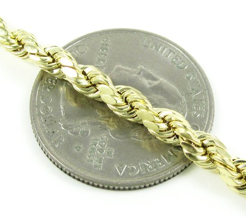 14 K Yellow Gold Rope Chain Diamond Cut Chain Pendent Necklace 4 MM 18 20 22 24 264