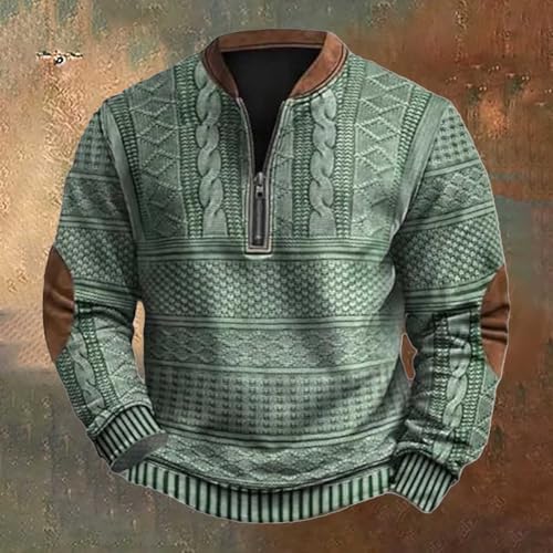 Pull à demi-fermeture éclair confortable imprimé 3D vintage