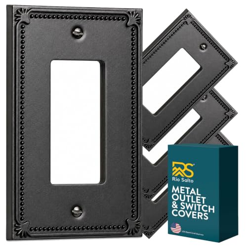 Rio Salto Rocker Light Switch Cover Plate Decorator Paddle GFCI Outlet Covers Wall Plate Electrical Socket Matte Black Metal — Pearl Collection, Midsize 4-Pack, 5.00" X 3.13"