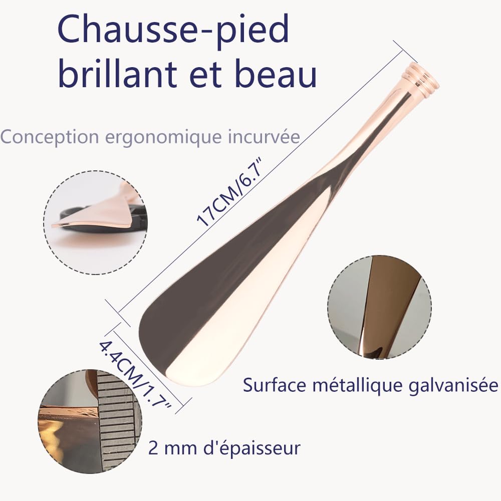 VARCOH Chausse Pied Long Metal, 43-77CM Le Chausse Pied télescopique long est facile à transporter lorsque vous sortez. Conception de Chausse Pied en or Bleu, à la mode et Durable