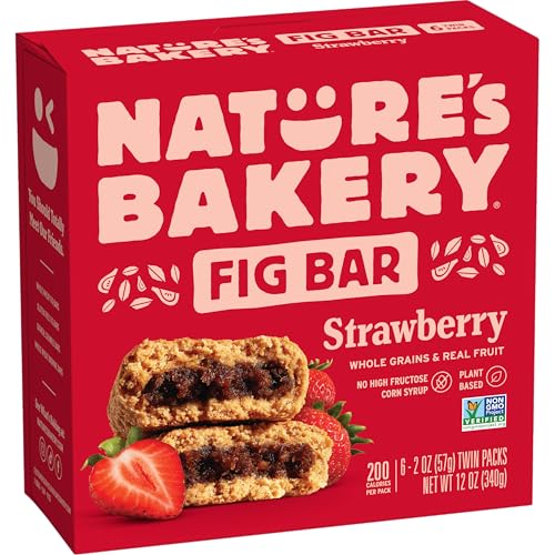 Image of Nature's Bakery Whole Wheat Fig Bars, Strawberry, Real Fruit, Vegan, Non-GMO, Snack bar, 1 box with 6 twin packs (6 twin packs)
