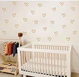 ZzMY 56pcs Set Heart Wall Stickers 4 Different Shapes of Hearts Hand Drawn Heart Decals Nursery Wall Decor Kids Room Wall Art Wall Decals Easy to Stick Y88 (Gold)