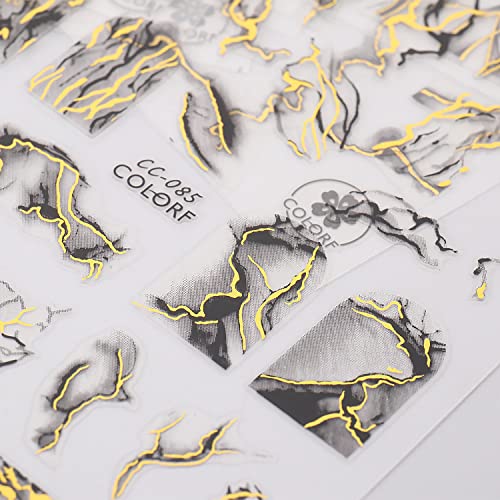 Marble Wave Nail Art Stickers Decals, Gold Black Stripe Line Nail Self-Adhesive Sticker Designs, 3D Gold Line Nail Transfer Decal Supplies For Nail Diy Decorations, French Nail Sticker For Women #TOP4