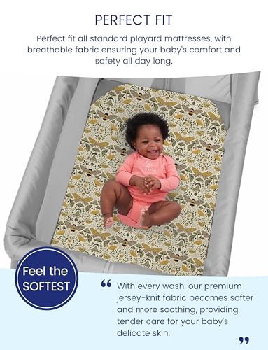 Image of TotAha Premium Soft Pack n Play Sheets, Super Stretchy Jersey Knit Mini Crib Sheets Fitted, Silky Comfort Graco Pack and Play Mattress Sheets, 2 Pack