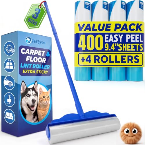 PetLovers Large Lint Roller with 3 Refills &ndash; 400 Total Sheets for Tackling Pet Hair, Extra Large...