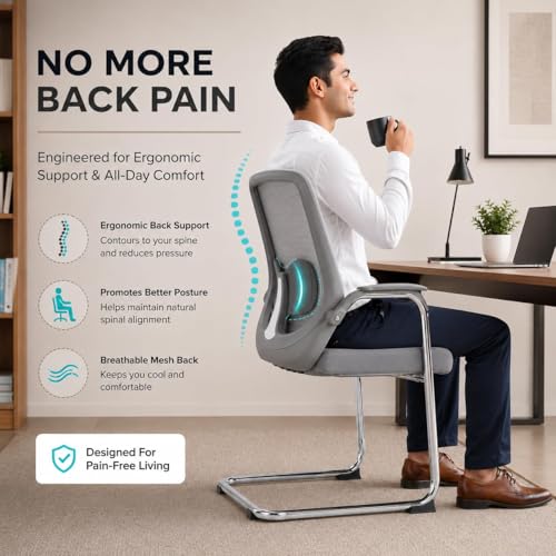 Image of OAK & AURA | SpineFlow Pro | Ergonomic Visitor Chair with Armrest | Breathable Mesh Back & Cushioned Seat | Chrome Metal Frame | Comfortable Office Chair for Home, Office(Pack of 2) (Gray)
