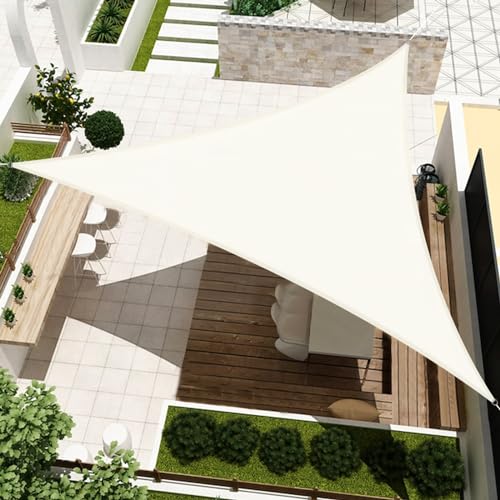 HENG FENG Sonnensegel Dreieck 3x3x3m HDPE Sonnenschutz Windschutz Atmungsaktiv mit UV Schutz für Balkon Garten Terrasse Beige