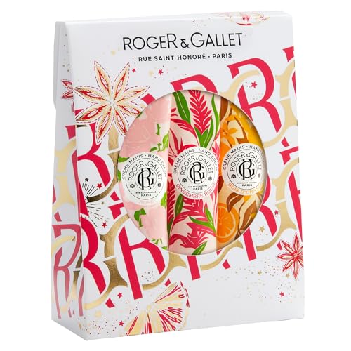 ROGER & GALLET Trío de regalo de crema de manos | Rosa, flor de Figuier, Gingembre Rouge | 3 cremas de manos de 1 fl oz