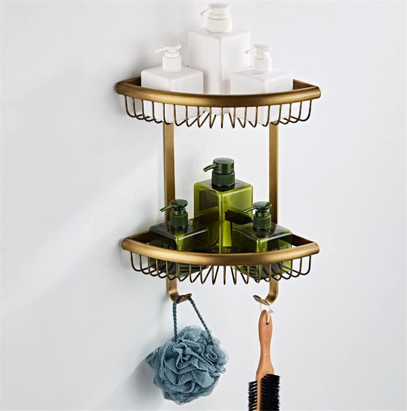 XYIANG Corner Shower Caddy Bathroom Shelfs Wall Mounted Brushed Dual Cosmetics Shampoo Organizer Shelf Draining Rack Floating Shelves