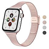 Wanme Correa Compatible con Apple Watch Correa 45mm 44mm 42mm 41mm 40mm 38mm, Estrecha y Fina Pulsera de Repuesto de Acero Inoxidable Hebilla de Metal para iWatch Series 8 7 6 5 4 3 2 1 SE (Rosa)