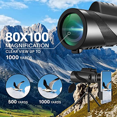80X100 Monocular-Telescope High Powered Monocular For Adults Monocular For Smartphone Adapter Monocular Telescope Hunting Wildlife Bird Watching Travel Camping Hiking #TOP3