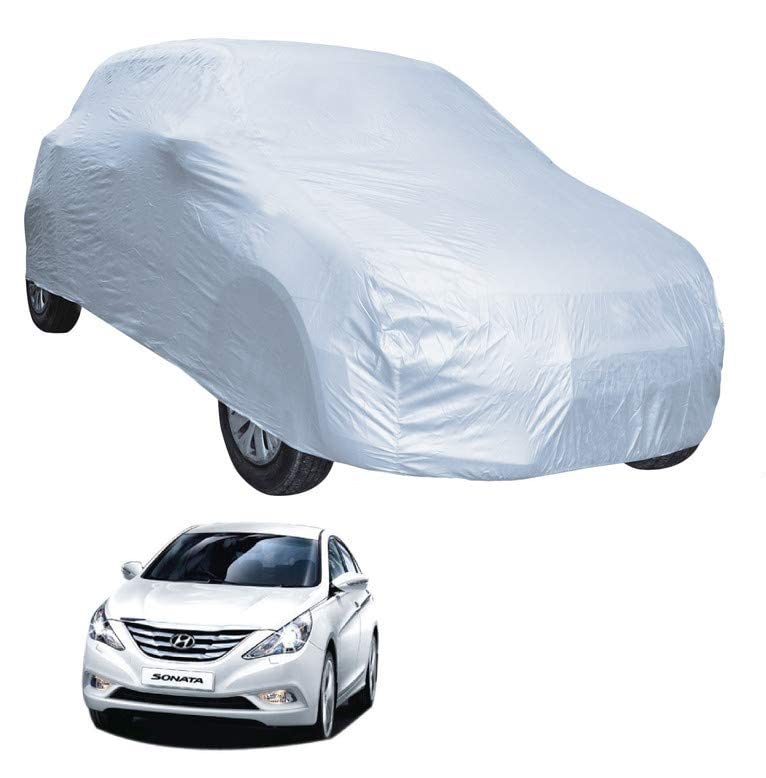 Image of Auto Hub Car Cover Compatible with Hyundai Sonata with Weather Proof, Triple Stitched, Sonata Car Cover- Plain Silver