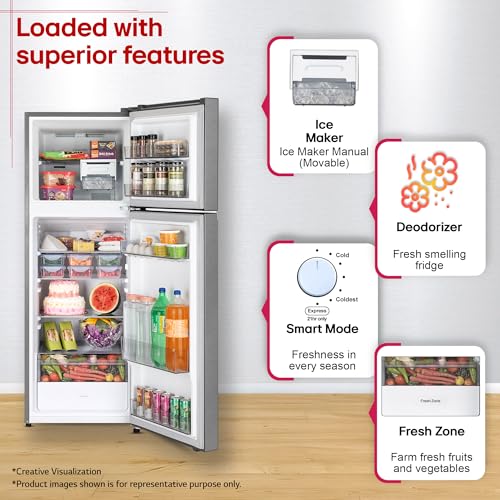 Image of LG 251 L, 2 Star, Frost-Free Smart Inverter Double Door Convertible Refrigerator (GLT2526XWDS, Dazzle Steel, Multi Air Flow Cooling, Smart & Dairy Mode, Convertible Space for More Storage, 2026 Model)