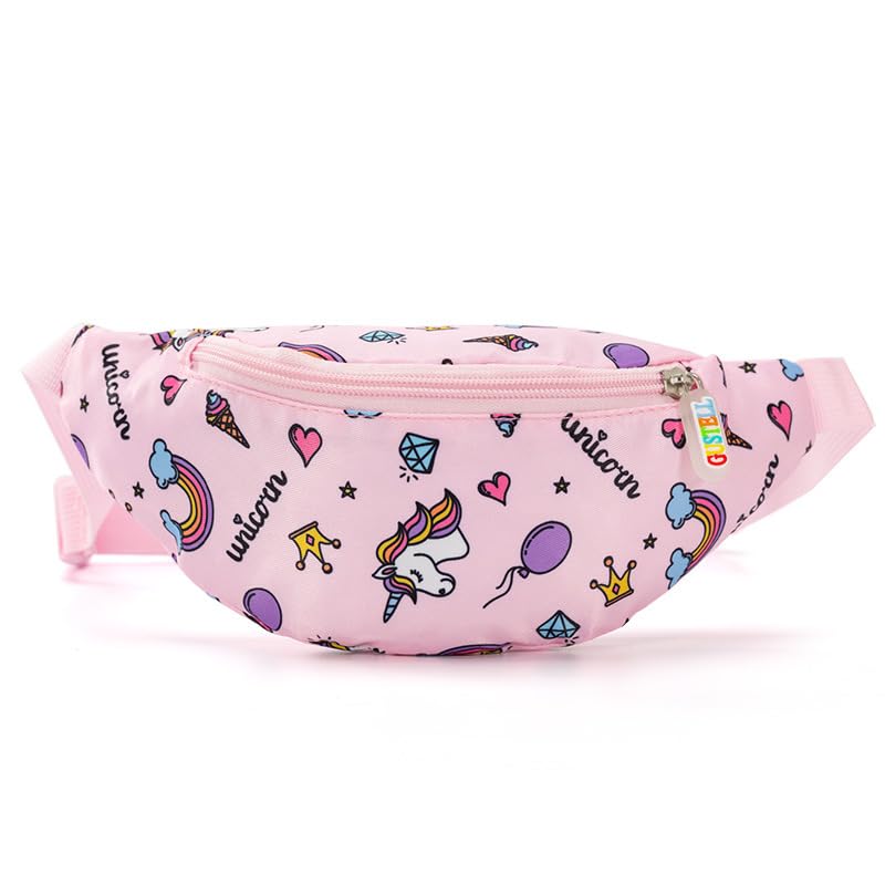 Dzxin Kids Fanny Pack Cute Unicorn Kids Bum Bag Bumbag Waist Pack Cartoon Hipsack Belt Bag Small Belt Bum Bag Crossbody Purse Waist Pouch for Toddler Girls Boys Running Hiking Travel Sports(Pink)