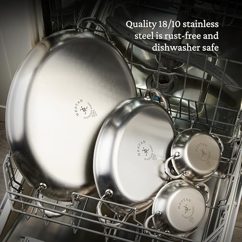 Image of Hestan Provisions Oval Au Gratin Baking Dish, 2 Quart Clad Stainless Steel, 12.5 x 9 Inch - Oven Safe 600F, Kitchen to Table Serving, Designed with Thomas Keller