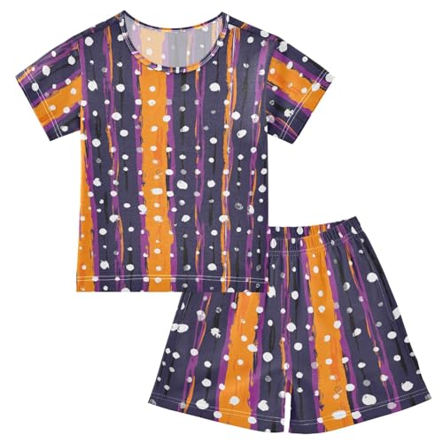 CHIFIGNO Stripes Purple Orange Dots Unisex Snug-Fit Short Sleeve Cozy Pajamas Set with Pocket 5Y