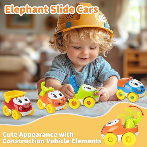 lerrbo Kleinkindspielzeug für 0 1 2 3 Jahre alte Jungen und Mädchen Geburtstagsgeschenke, Elefantenrutsche mit 4 Cartoon Autos Lernen Babyspielzeug 12-18 Monate, Lernspielzeug für 1+ Jahr alt