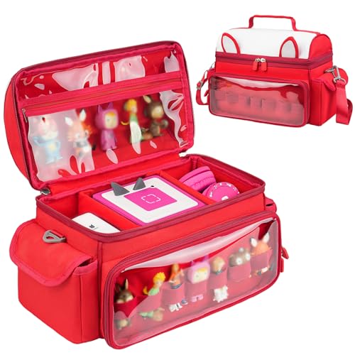 Jaffzora Carrying Case Compatible with Toniebox 2 & 1 Starter Set,Cute Storage Bag Fits for Tonies Figures Characters,Tonies Headphones & Accessories, Red(Bag Only)