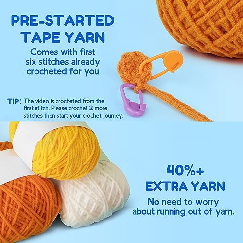 Crochet Kit For Beginners Animal Cat Crochet Kit For Adults Kids, Knitting Kits Complete Crochet Set With Step-by-Step Video Tutorials, 4pcs Cat...