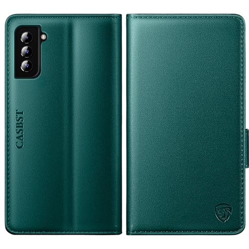 CASBST for Samsung Galaxy S22 Case, Kickstand Flip Leather Wallet Book Case with Card Slots Shockproof Magnetic Closure Protective Phone Case Cover Compatible with Samsung S22 - Green
