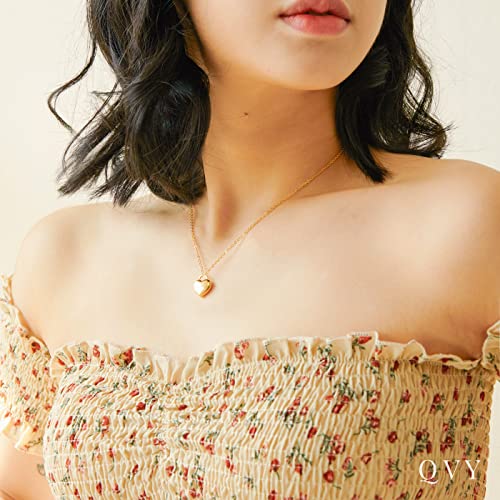 Qvy Dainty Puffy Heart Pendant Necklace For Women Gold Plated Jewelry Silver Chunky Necklace With Cute Heart Charm Jewelry Gifts For Her [Hn-B-G] #TOP2