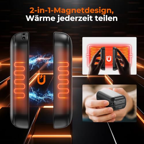 AICPAN Handwärmer Elektrisch - 2er-Pack 6000mAh Magnetischer Taschenwärmer, USB-C Elektrische Handwärmer Wiederaufladbar Schnellheizung… – Ansicht 3