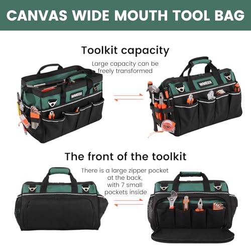17.13 in Heavy Duty Tool Bag,24-Pocket Tool Bags for Men,Soft Handle Large Zipper 12 Hanging Belts With 1 Compartments Tool Bag Organizer for HVAC Craftsman Contractor Carpenter Electrician - Image 4