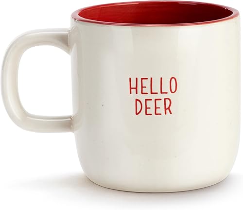 Miniatura 2 de DEMDACO Hello Deer - Taza de Navidad de cerámica roja y blanca de 16 onzas