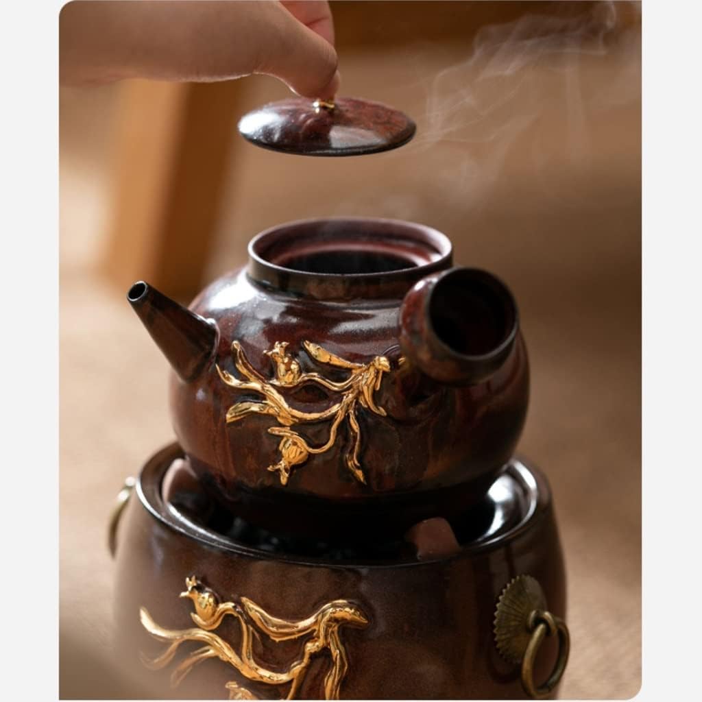 Tea Kettle Stovetop Colored Gold Engraving Soaking Teapot Red Kiln Variable Burning Tea Tea Set Household Craft Teapot Tea Pots for Stove Top Teapots (Color : B, Size : 700) (B 700) (A 700)