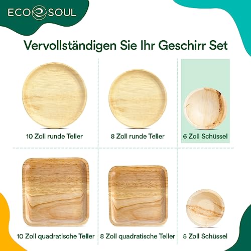 ECO SOUL 100% kompostierbare große 15cm, 470ml-Palmblattschalen [50 Stück] Einweg Bambusstil chalen I Strapazierfähige, umweltfreundliche, robuste Schüssel I Biologisch abbaubare Öko-Schalen