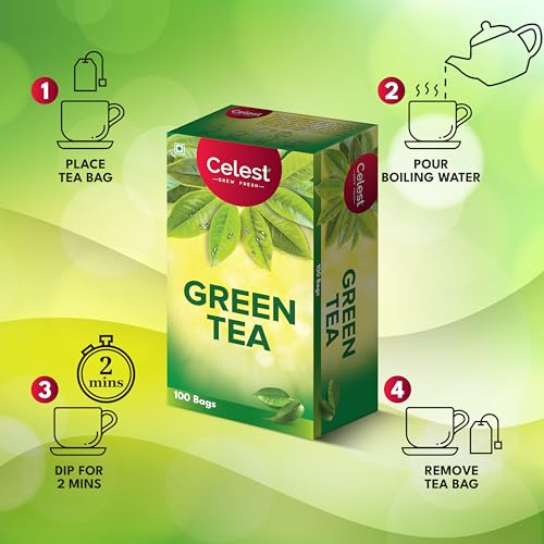 Image of Celest Green Tea Bags - 400 Count (4x100 Bags) | Natural & Refreshing | Antioxidant Rich Blend