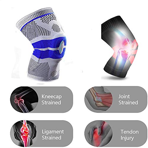 Knee Brace Compression Sleeve Support for Women Men Elastic Knee Wraps for Running, Basketball, Volleyball, Crossfit, Squats, Workouts, Sports Kneepads Grey 2XL.
