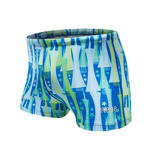 KGKE Swim Boxer Briefs Short Swim Jammer Camo Racer Mens Square Leg Swimsuit (Urban Blue, L)