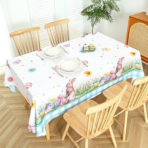 MikiUp Easter Day Tablecloth Easter Egg and Rabbit Decorative Rectangle Table Cloth Washable Holiday Table Cover for Party Kitchen Dining Room Blue 60 x 84 Inch