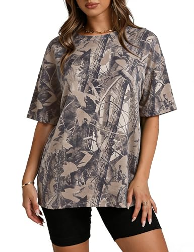 Image of Womens Camo Shirt Oversized Maple Leaf Short Sleeve T Shirts Tops