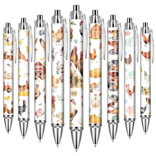 VorkiVecKi Rooster Chickens Ballpoint Pens - Office 24 PCS Supplies Retractable Gifts Cute Black Ink Point Office Funny Writing Pen Gift Bulk for Women Men Nurse Teacher Students Home Work Journaling