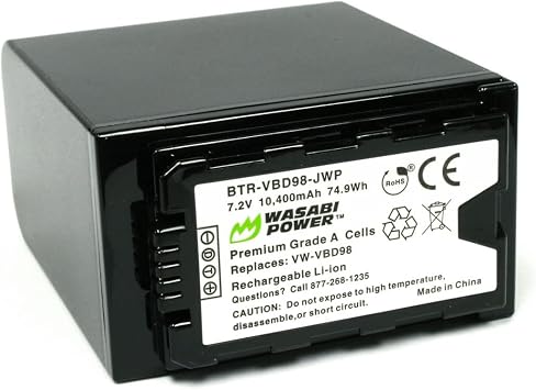 Wasabi Power 10400mAh Battery for Panasonic VW-VBD98, VW-VBD78, AG-VBR89G and Panasonic AG-3DA1, AG-AC8, AG-DVX200, AG-HPX250, AG-HPX255, AG-HVX201, AJ-PCS060, AJ-PX298, HC-MDH2, HC-X1000, HDC-Z10000