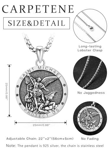 Saint Necklace 925 Sterling Silver St Michael/St Christopher Pendant for Men Women Patron Archangel Necklace Saint Religious Amulet Medal Jewelry with 2.5mm 22"+2" Stainless Steel Chain2