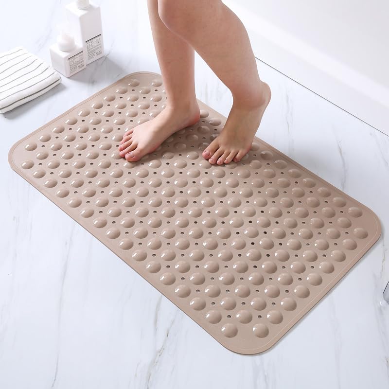 samlyru お風呂 浴槽内滑り止めマット 40×80cm TPR素材 衝撃吸収 吸盤付き 転倒予防 防カビ 介護 浴室内バスマット 柔軟性 多場所使用 (カーキー)
