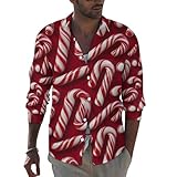 Regalo cuidadoso: acentuado con exquisitos estampados, esta camisa de manga larga con botones para hombre con estampado de bastón de caramelo es un regalo de moda para hombres. Sorprende a tus seres queridos durante el día del padre, Acción de Gracias, Navidad, cumpleaños o aniversarios con estas camisas de manga larga para hombre