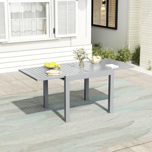 Devoko Mesa De Jardín Extensible,80 X 80 X 75 Cm,Mesa Exterior Extensible Aluminio,Muebles De Jardín para Balcones Y Terrazas, Se Extiende hasta 160 Cm, Gris Claro, Gris Claro - imagen 2