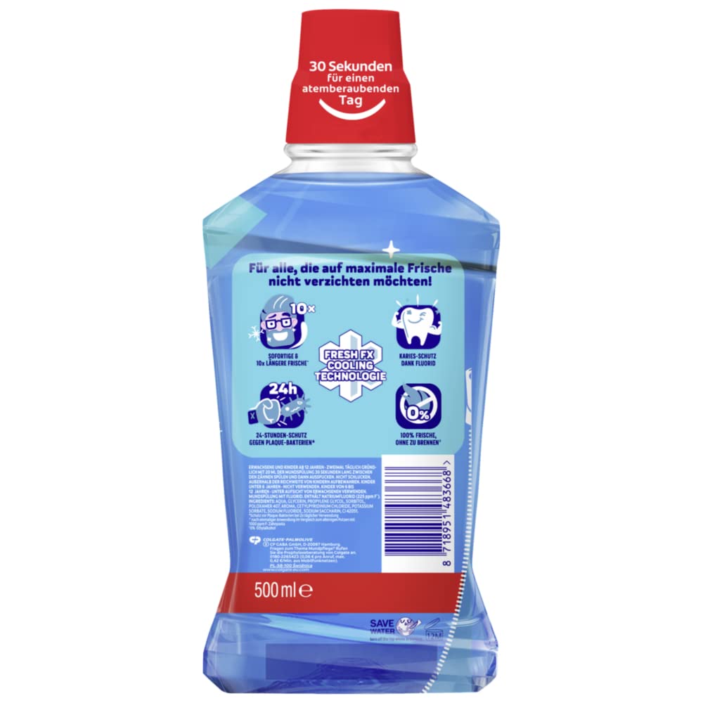 Colgate Płyn do płukania ust Ice Fresh 500 ml – zapewnia natychmiastową i trwałą świeżość – antybakteryjne czyszczenie jamy ustnej i zębów bez alkoholu ** dla optymalnej ochrony