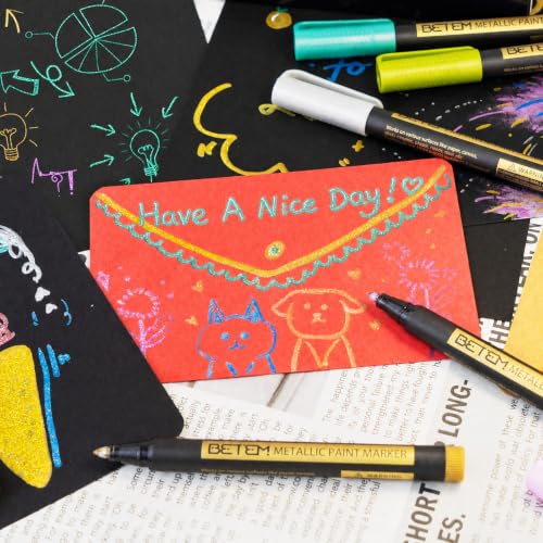 Image of Betem Metallic Paint Markers, 26 Colors Acrylic Metallic Markers for Black Paper, 2mm Medium Tip Glitter Pens Scrapbooking Supplies, Teacher Appreciation Gift, Rock, Photo Albums, Card Making Kit