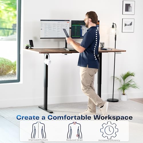 Image of VIVO Rustic Vintage Brown 71 x 36 in Standing Desk, DESK-KIT-1B7N-36 | Electric, Holds 220 lbs, Sit Stand, Height Adjustable, Extra Deep Table Top, Memory Presets, 1B Series, Black Frame