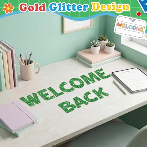 Image of Colarr 144 Pcs Glitter Bulletin Board Letters for Classroom Alphabet Punctuation Symbol Cutout Die-Cut Poster Letter with Adhesive Dot School Party Holiday Decor Display (Green,4 Inch)
