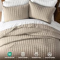 WDCOZY Beige King Size Quilt Bedding Sets with Pillow Shams, Tan Cream Lightweight Bedspread Coverlet, Quilted Blanket Thin Comforter Bed Cover, All Season Summer Spring, 3 Pieces, 104x90 inches — image 7