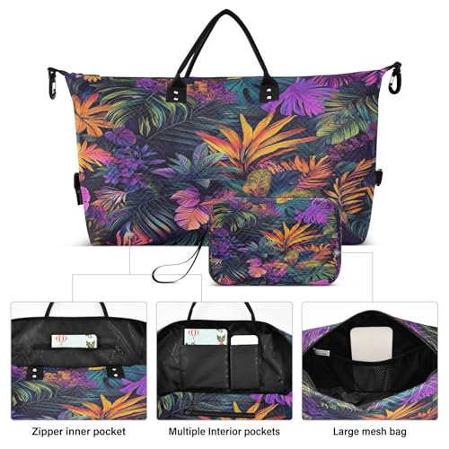 Foliage Flower Dark Teal Sports Gym Bag for Women Men Travel Duffel Bag Weekend Overnight Carry on Bag with Toiletry Bag Hospital Bag for Yoga Workout Swimming Hospital Plane2