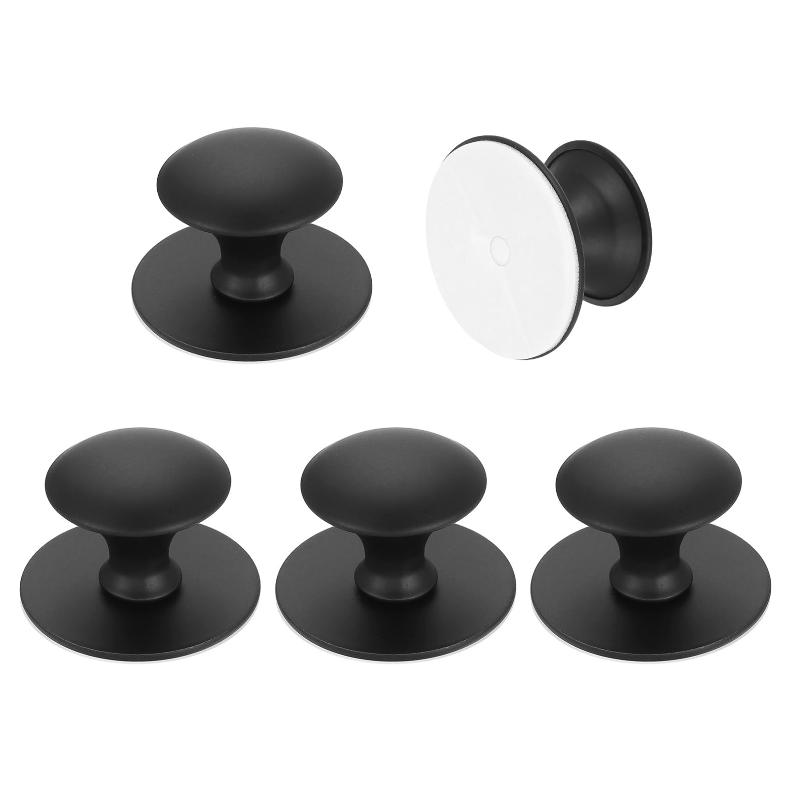 sourcing map 5 Pack Adhesive Cabinet Knobs, Stainless Steel Self-Stick Drawer Knobs, No Drilling Round Stick on Instant Handle Cabinet Pull for Wardrobe Cupboard Drawer Closet, Black