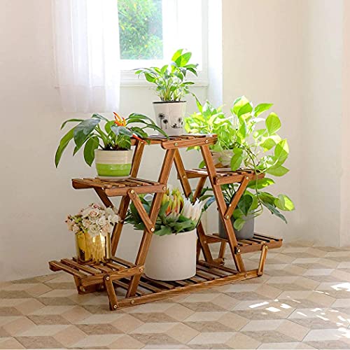 6-laags Plant Display Stand Houten Plant Stand Tuin Bloempot Display Stand Indoor en Outdoor gecarboniseerde Driehoek… - Afbeelding 5